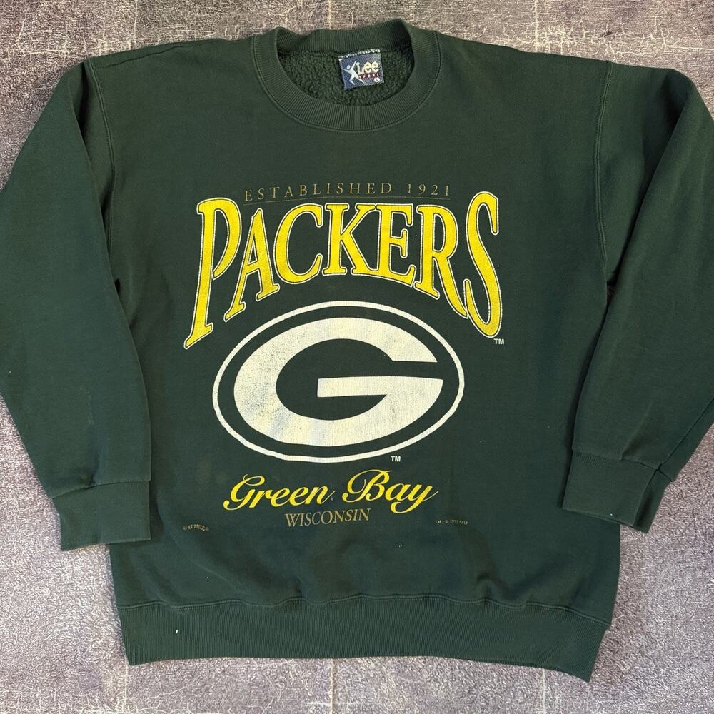 Men's Vintage 90s Lee Sport Green Bay Packers Spell Out Crewneck Sweatshirt Sz L